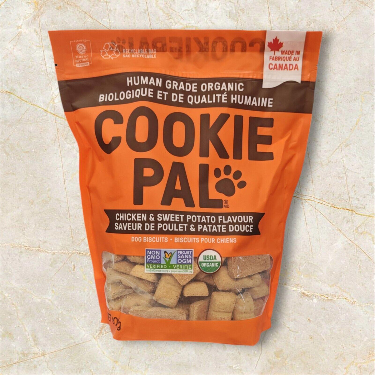 Cookie Pal 2 Lbs Galletas para perro de pollo y camote orgánicas de calidad humana