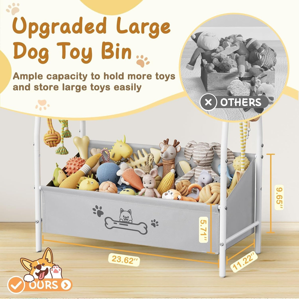 Dog Toy Storage Organizer with Shelf & 6 Hooks