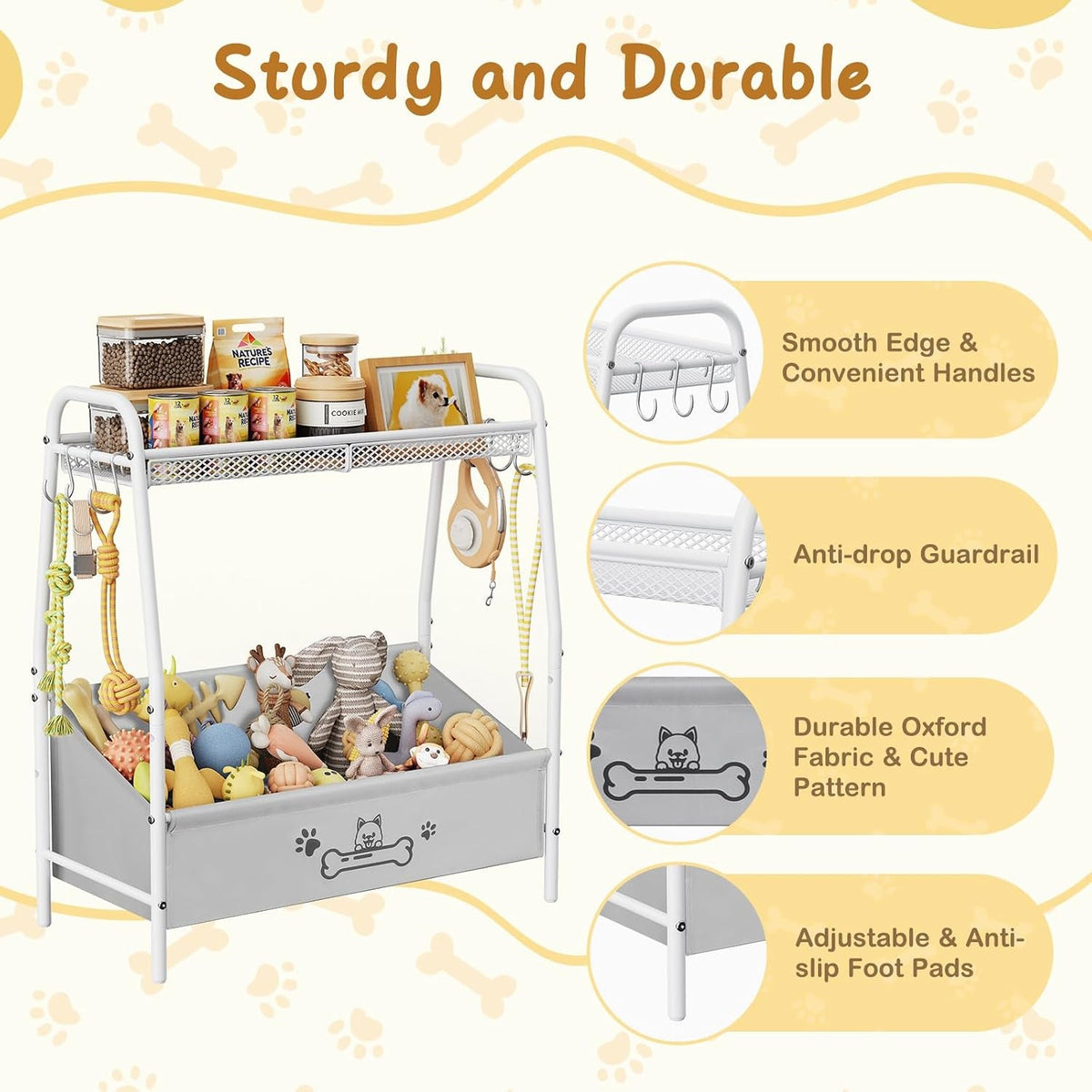 Dog Toy Storage Organizer with Shelf & 6 Hooks