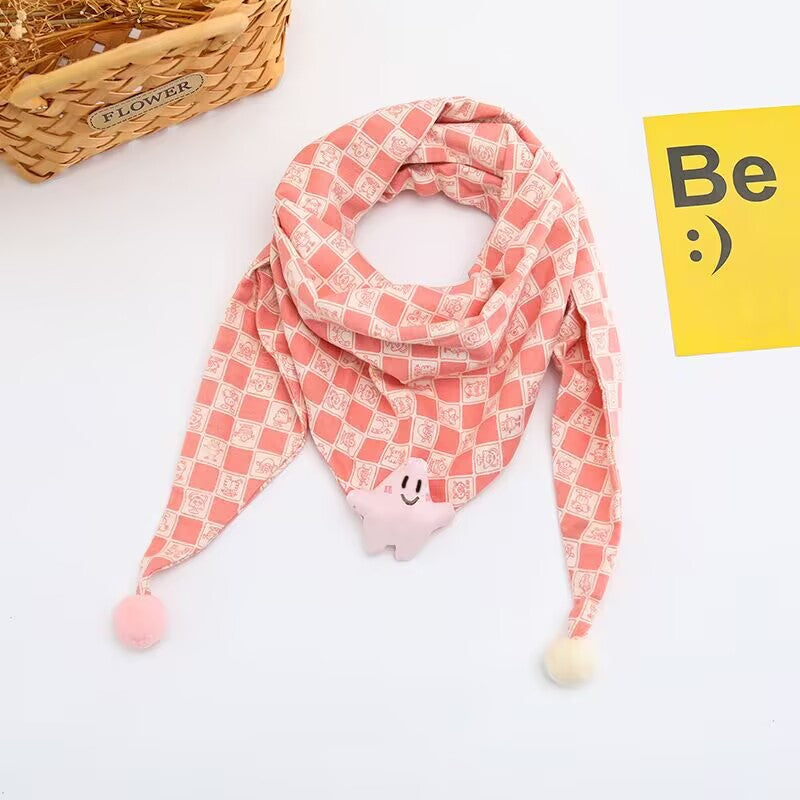 Korean-style Cotton-linen Plaid Childrens Scarf Versatile And Easy To Match