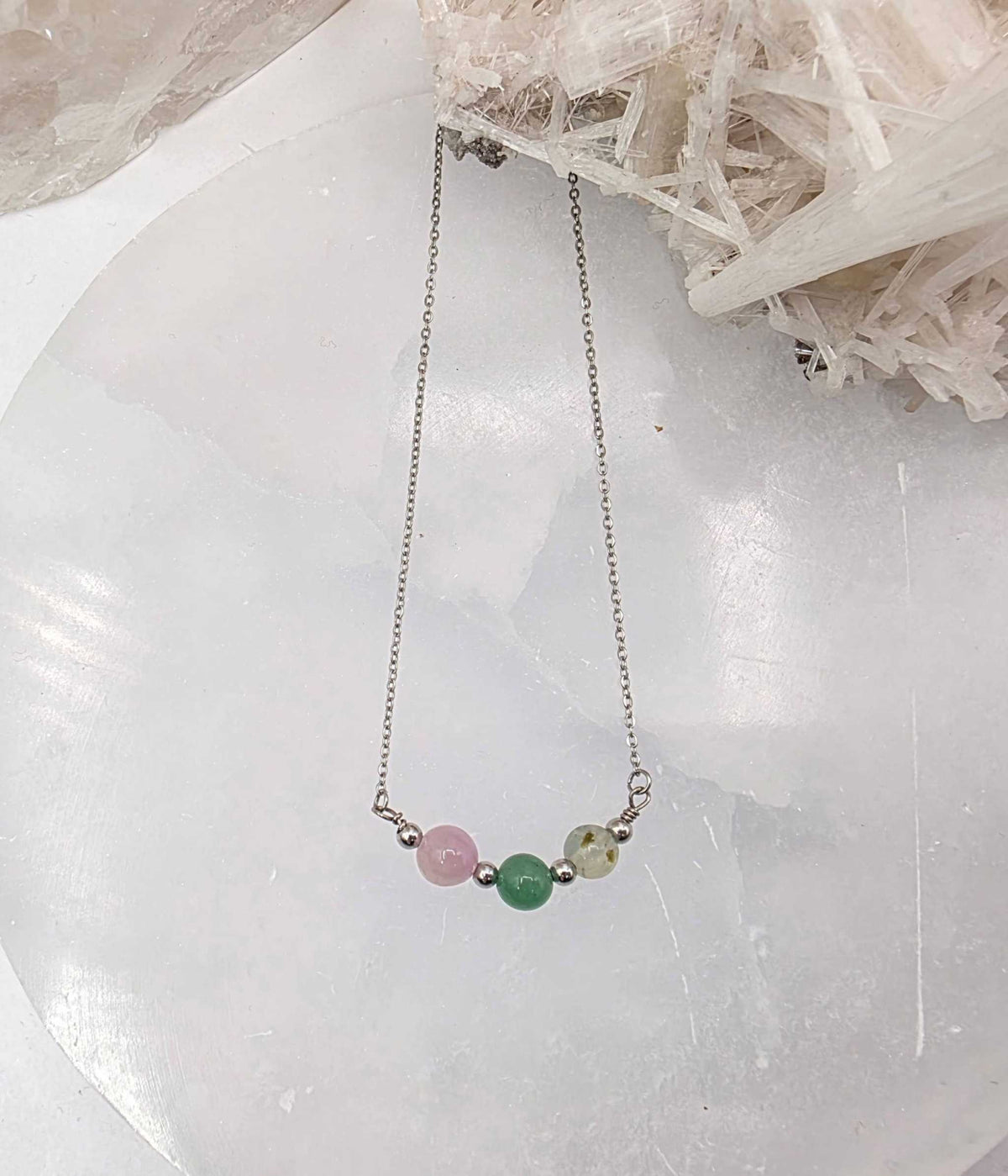 LIDERAR CON AMOR-Conjunto de joyas de kunzita, aventurina verde y prehnita