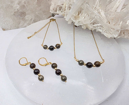 STAY IN MY POWER - Pyrite, Bronzite, Garnet Jewelry Set