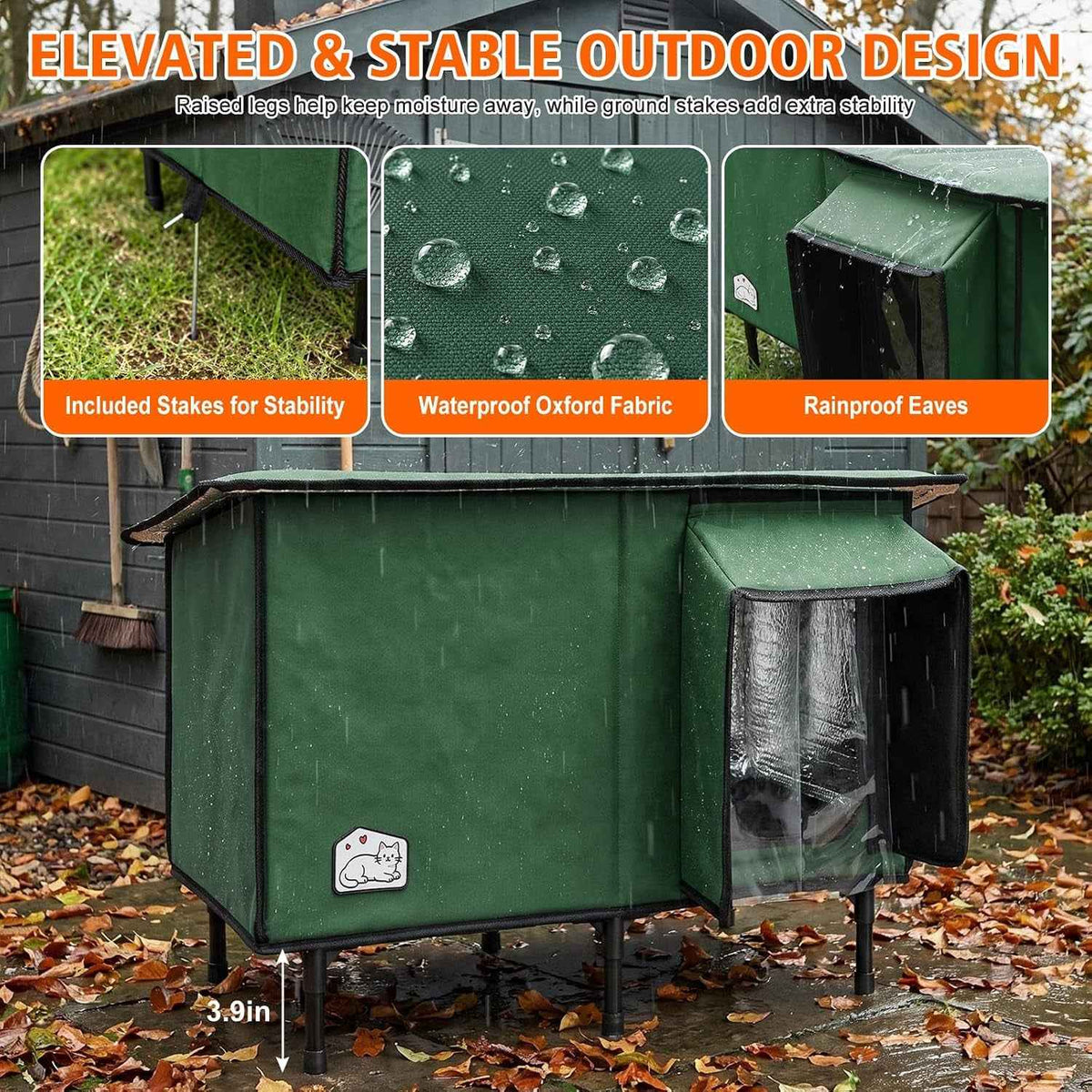 Heated Outdoor Cat House with Slanted Waterproof Roof & Dual Doors