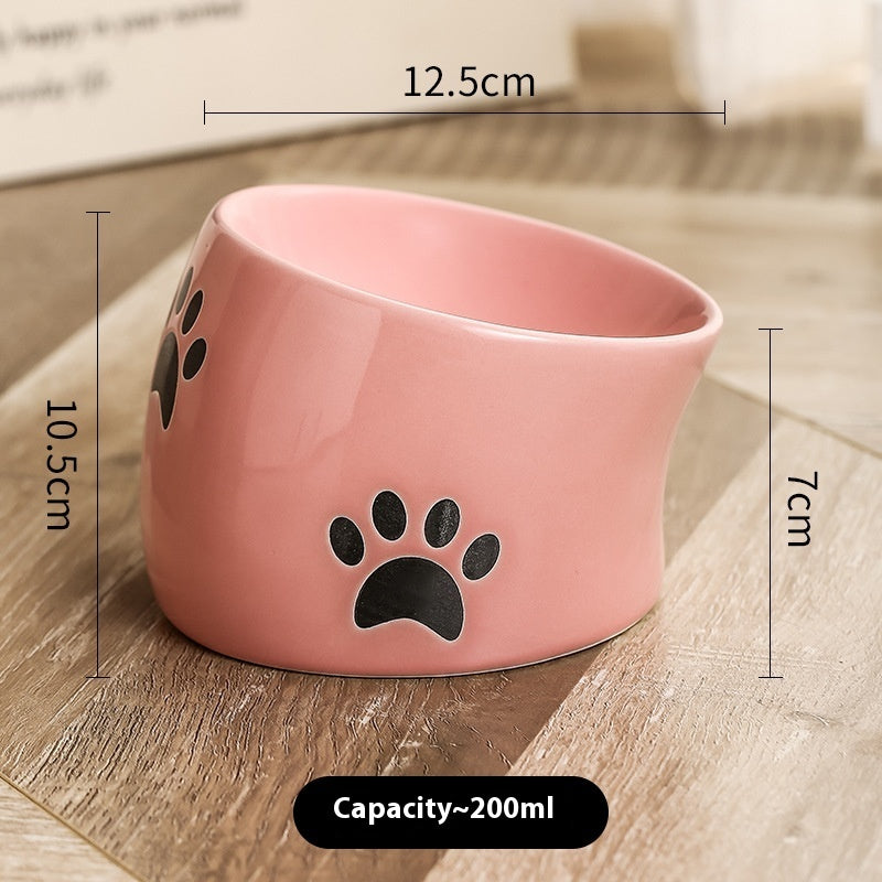 Drinking Water Neck Protection Pet Ceramic Oblique Mouth High Foot Food Basin