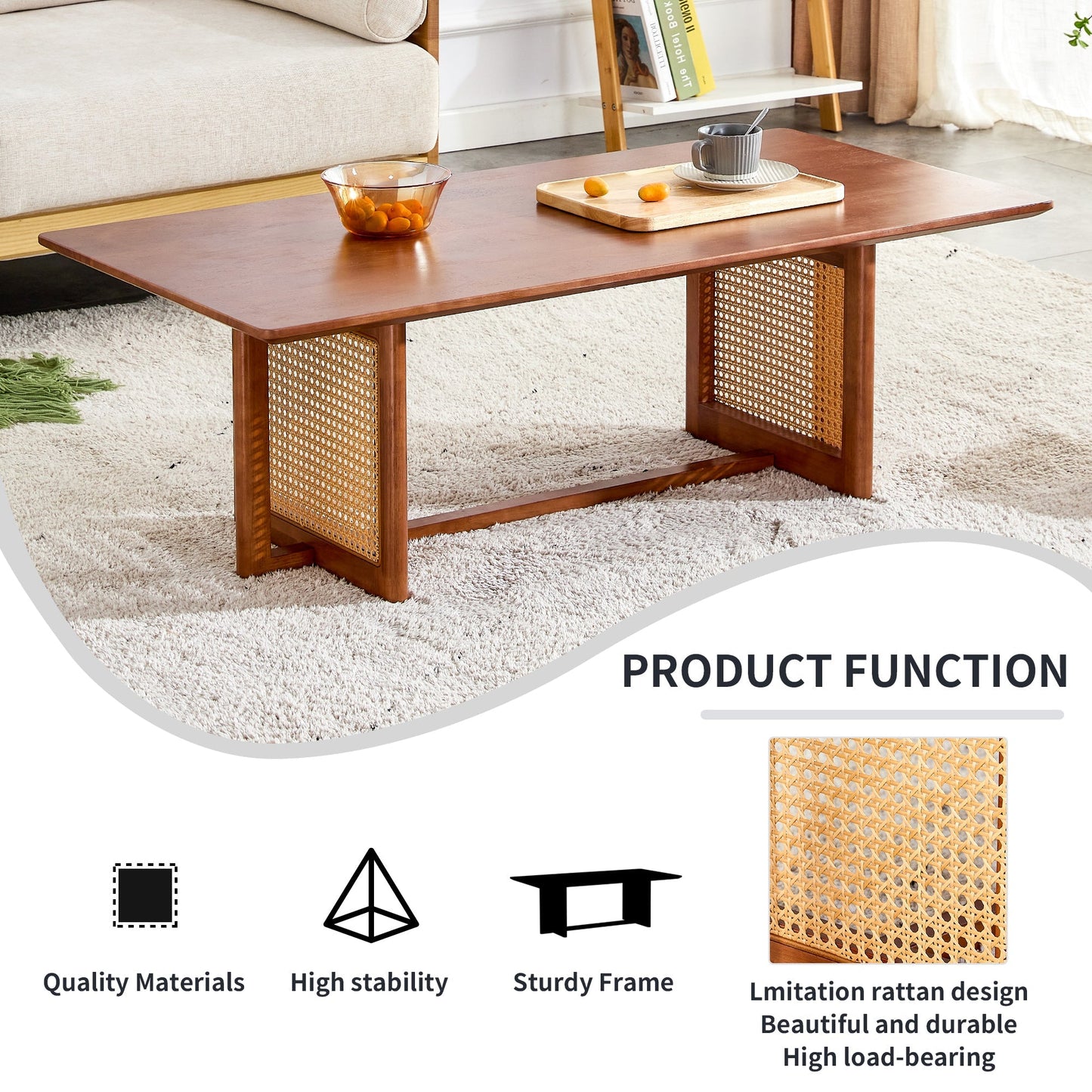 Chinese Style Imitation Rattan Tea Table Walnut Color