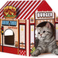 Casa de cartón para gatos con rascador