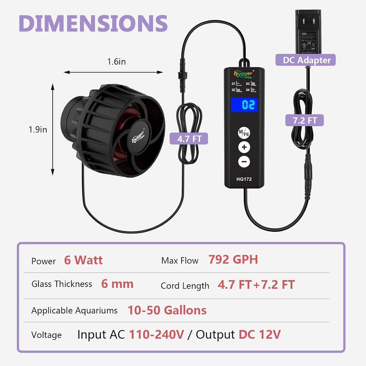 hygger 6W Aquarium Wave Maker, 792 GPH Adjustable Circulation Pump