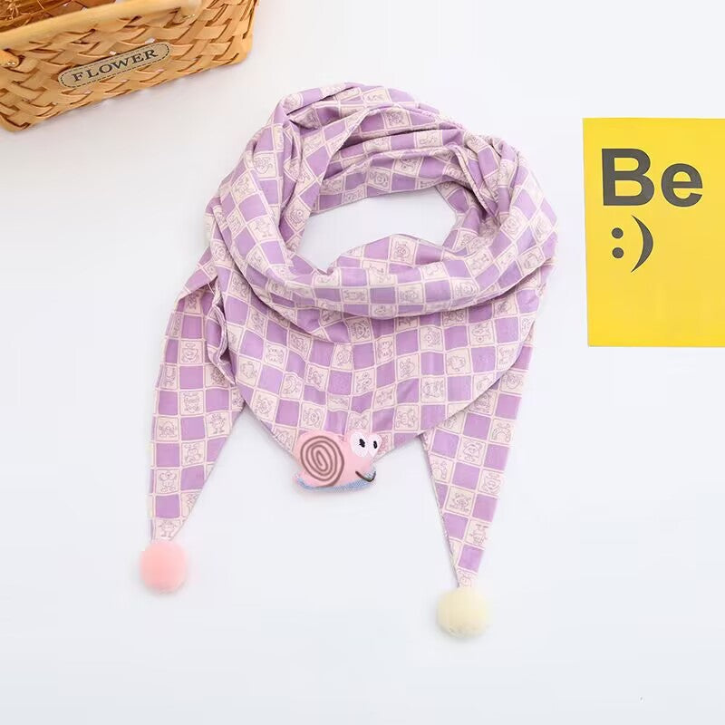 Korean-style Cotton-linen Plaid Childrens Scarf Versatile And Easy To Match