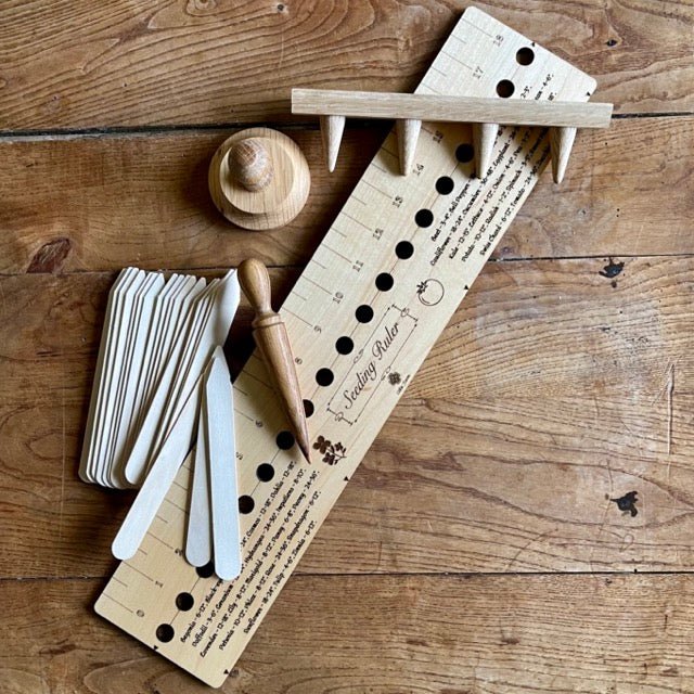 Garden Gift Set - American Hardwood Seed and Bed Ruler, Dibblers, Pot Tamper and Markers