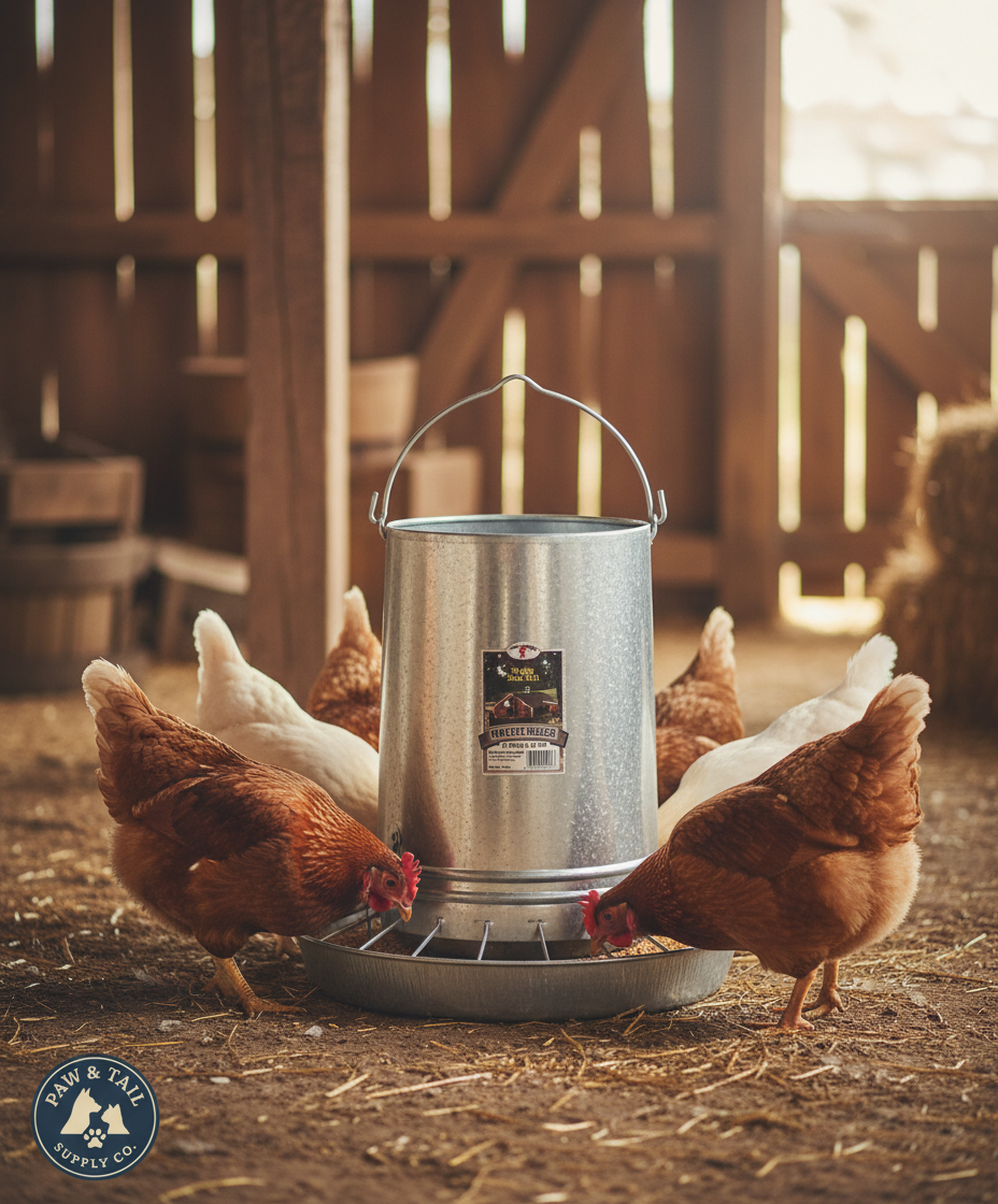 Little Giant 30 lb Hanging Feeder Tube & Pan Galvanized Steel Poultry Feeder