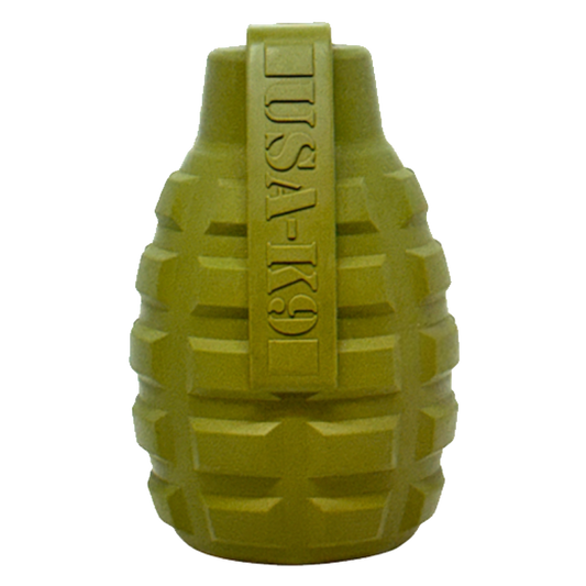 USA-K9 Grenade Shaped eDispenser Durable Dog Chew Toy & Treat Dispenser - Army Green