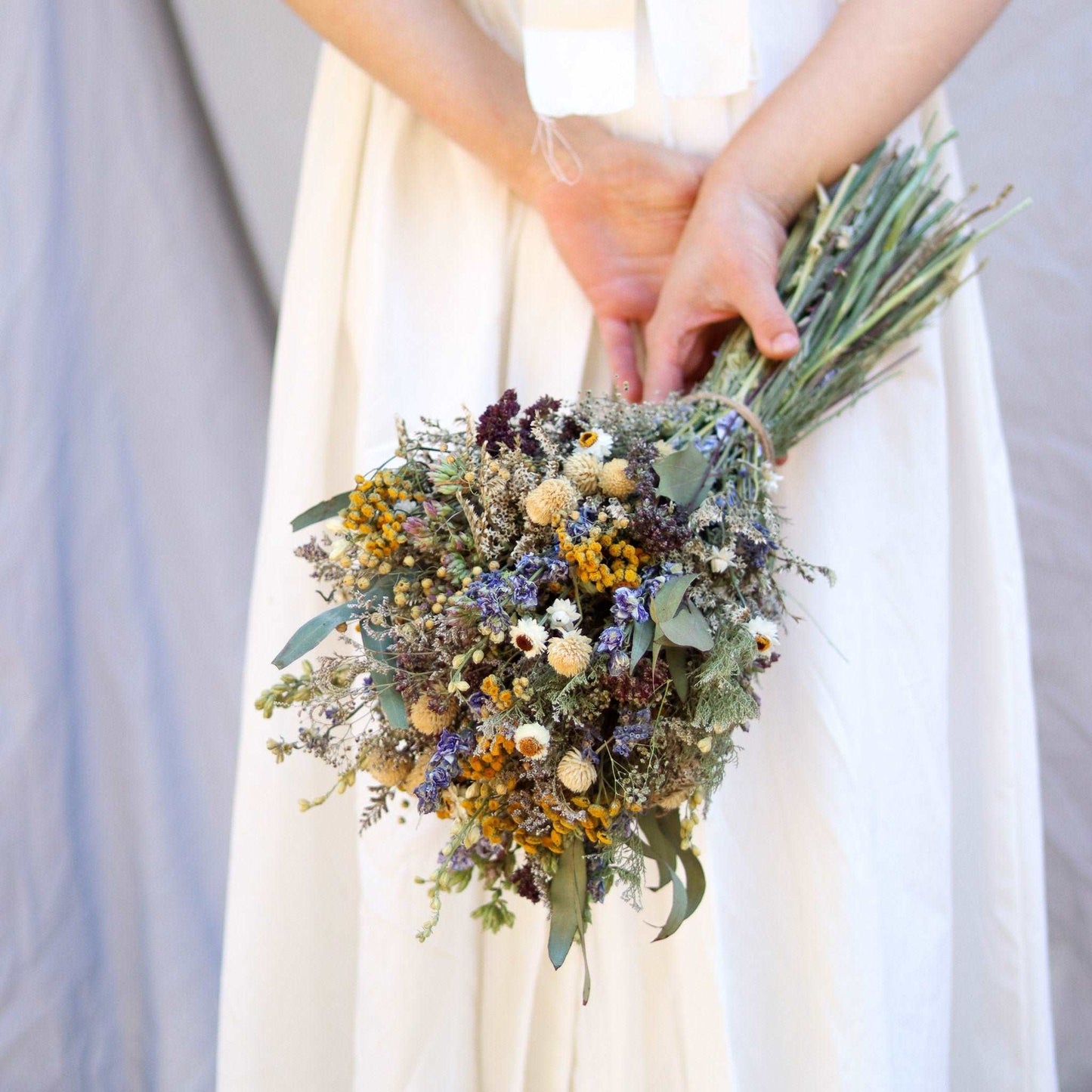 Eucalyptus hair comb with dried Yarrow and Lavender Dried Bridal bouquet / Dry Flower Wedding, Rustic Boho Brides, Bridesmaid bouquet