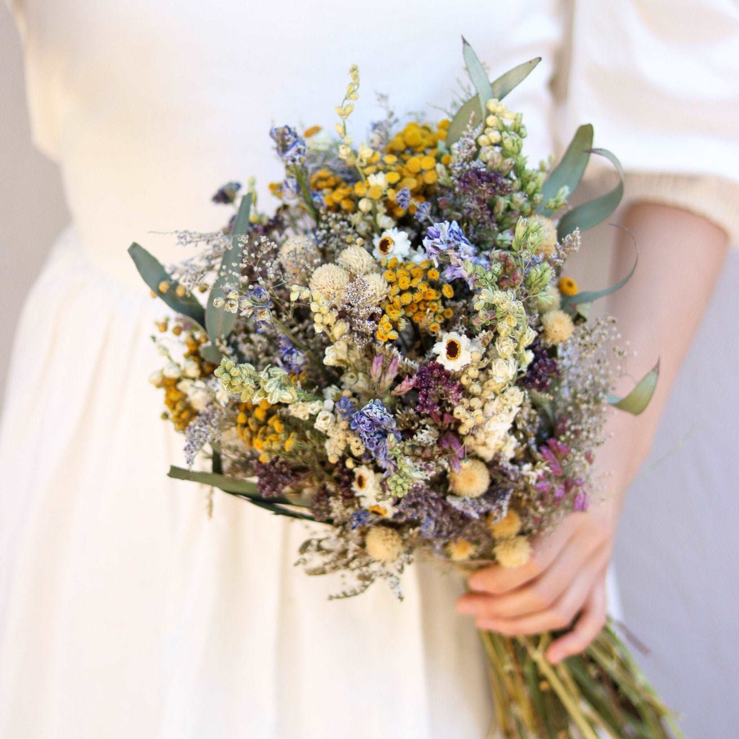 Eucalyptus hair comb with dried Yarrow and Lavender Dried Bridal bouquet / Dry Flower Wedding, Rustic Boho Brides, Bridesmaid bouquet