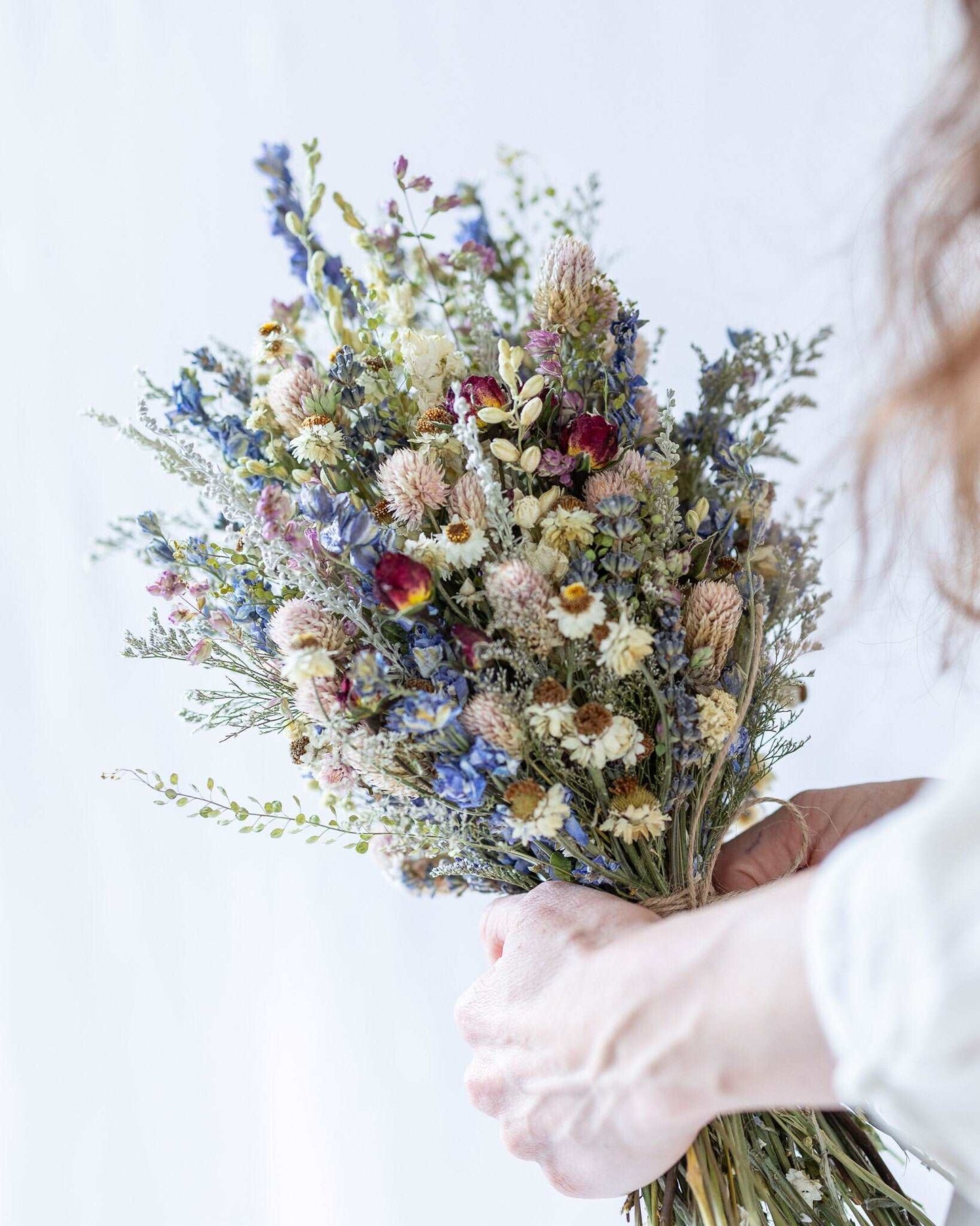 Dried Flower Boutonniere with Red Roses & Blue Lavender / Bridal bouquet for Wedding / Rustic Boho and Bridesmaid bouquet / Wildflowers