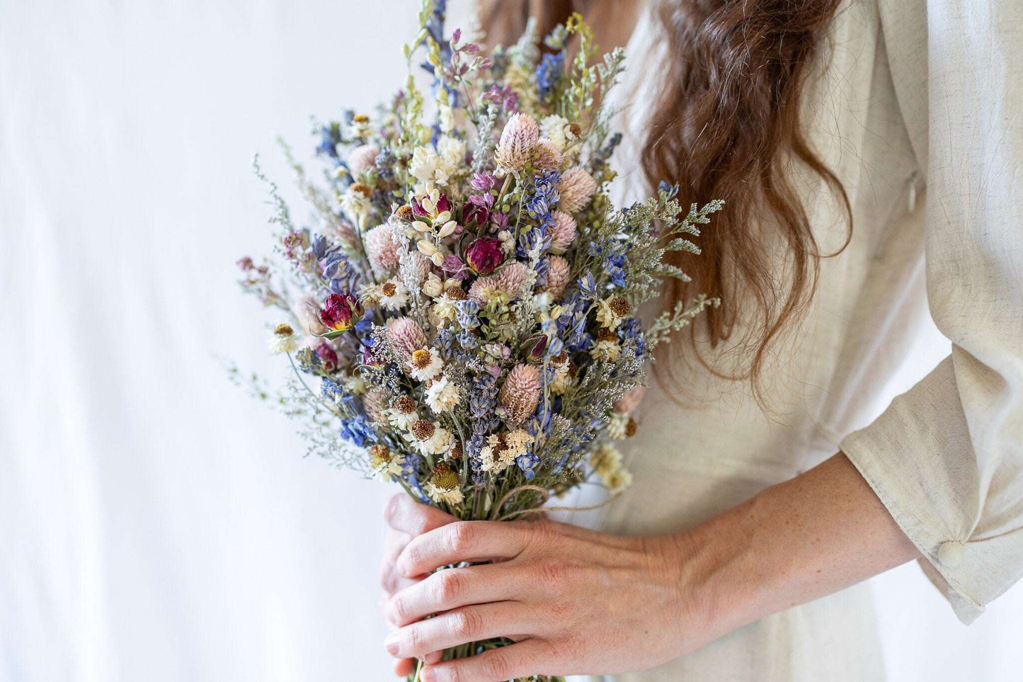 Dried Flower Boutonniere with Red Roses & Blue Lavender / Bridal bouquet for Wedding / Rustic Boho and Bridesmaid bouquet / Wildflowers
