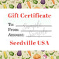 Seedville USA Shop Gift Certificate - Veggie Lovers Design - By Email or Postal Mail - You Choose Amount