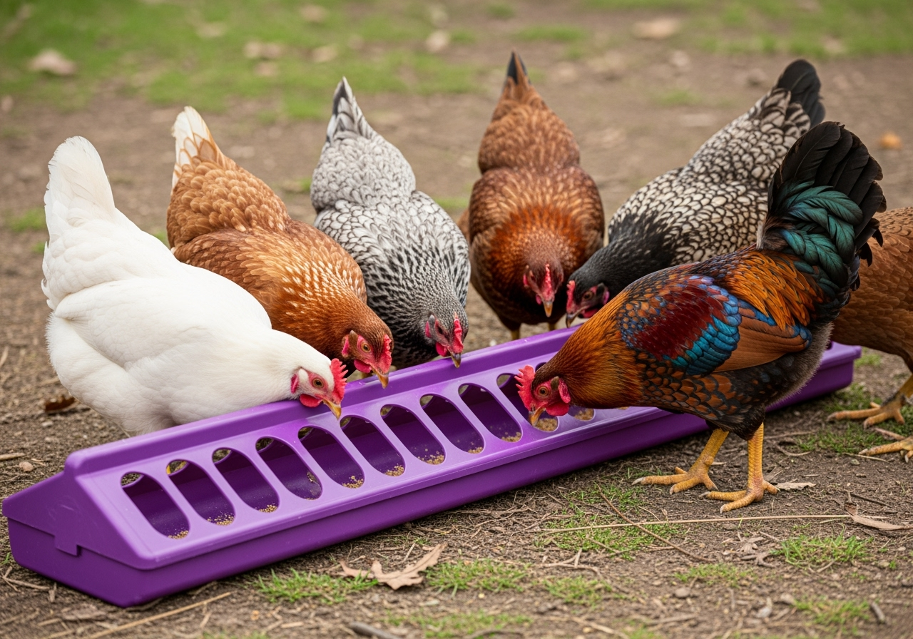 Little Giant 20" Plastic Flip-Top Poultry Ground Feeder, Purple Chickens Birds