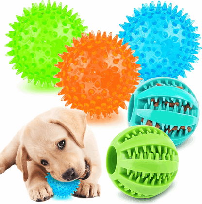 Pelotas chirriantes interactivas de 2.5” para cachorros, juguetes para la dentición, masticables para perros pequeños, limpieza dental y adiestramiento