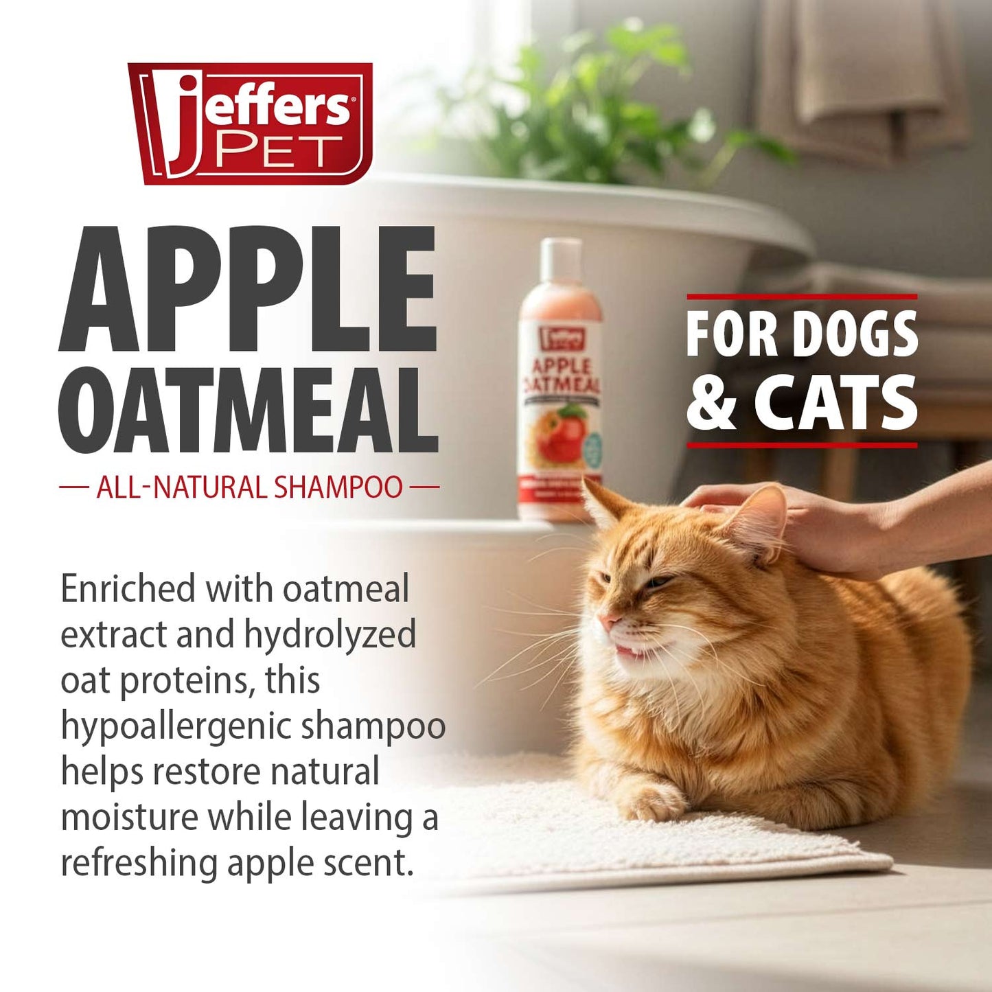 Jeffers Pet Apple Oatmeal All-Natural Hypoallergenic Dry Skin Shampoo for Dogs and Cats