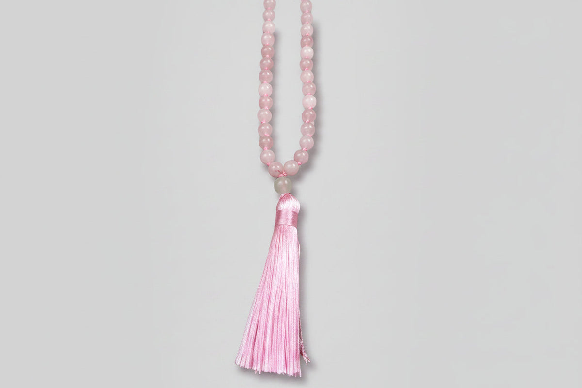 Collar Mala de cuarzo rosa