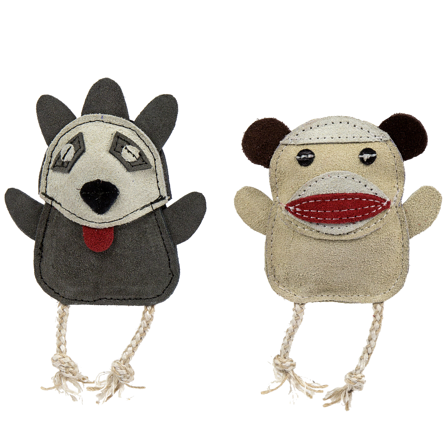 Natural Leather Wee Buddies Sock Monkey & Raccoon Dog Toys, 2 Pack