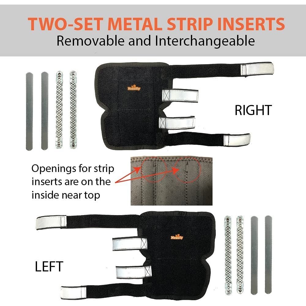 NeoAlly Rodillera trasera larga 3 en 1 – Inserciones rígidas y de resorte | Correas reflectantes de seguridad [versión larga] (par)