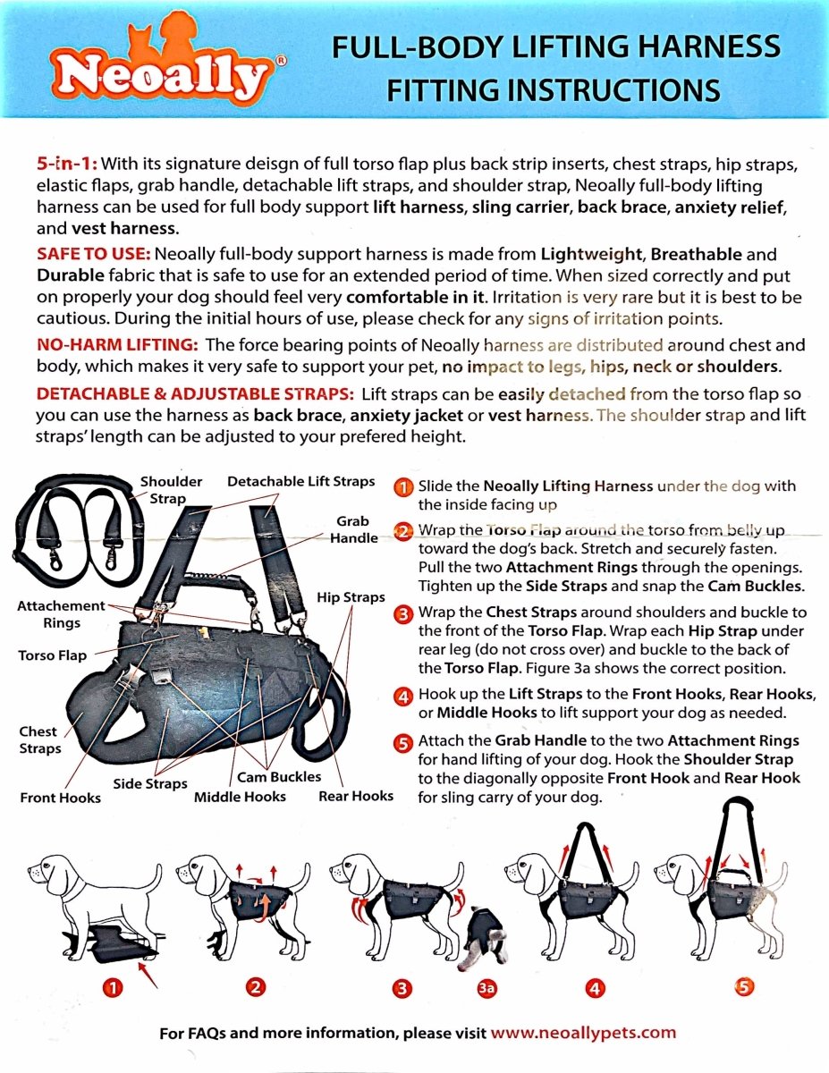 NeoAlly Arnés de elevación para perros 5 en 1, soporte completo para el cuerpo, resistente