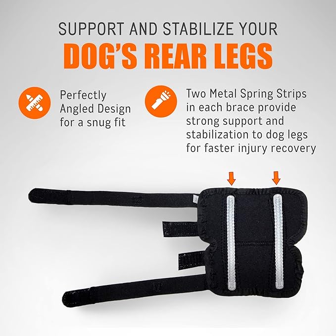 Rodillera NeoAlly para patas traseras de perro con tiras de metal para perros grandes [versión larga] (par)