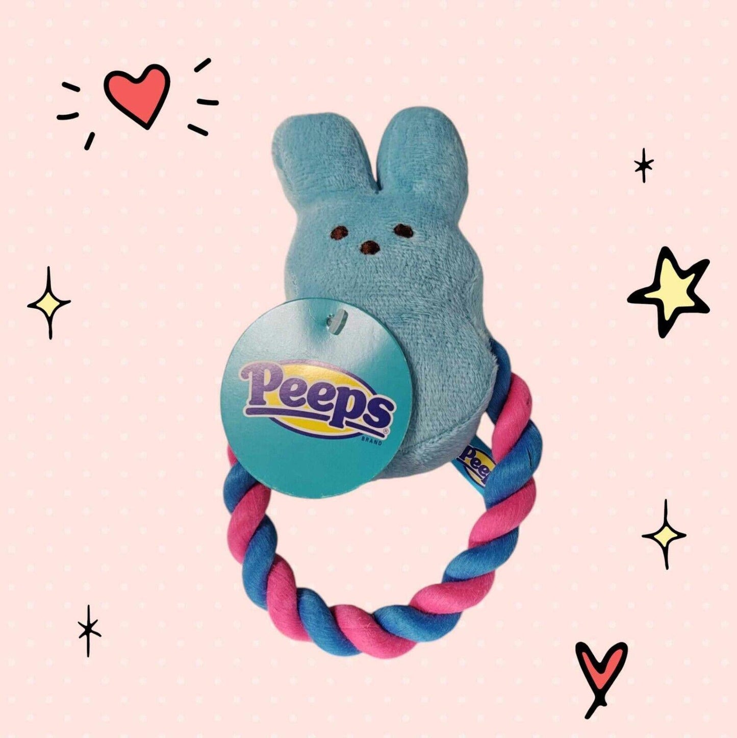 Peeps 5" Plush Blue  Bunny Dog Toy  With Chew Rope Ring Easter Dog Toy  NWT
