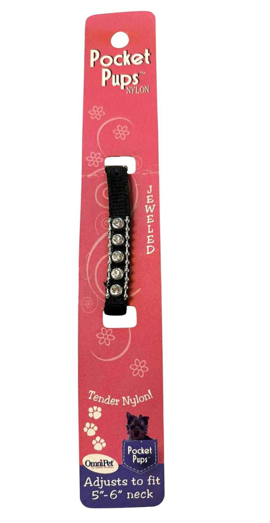 Pocket Pups Jeweled Dog/Cat/Ferret Micro Pet Collar Xtra-Small 5"-6" Neck  Black