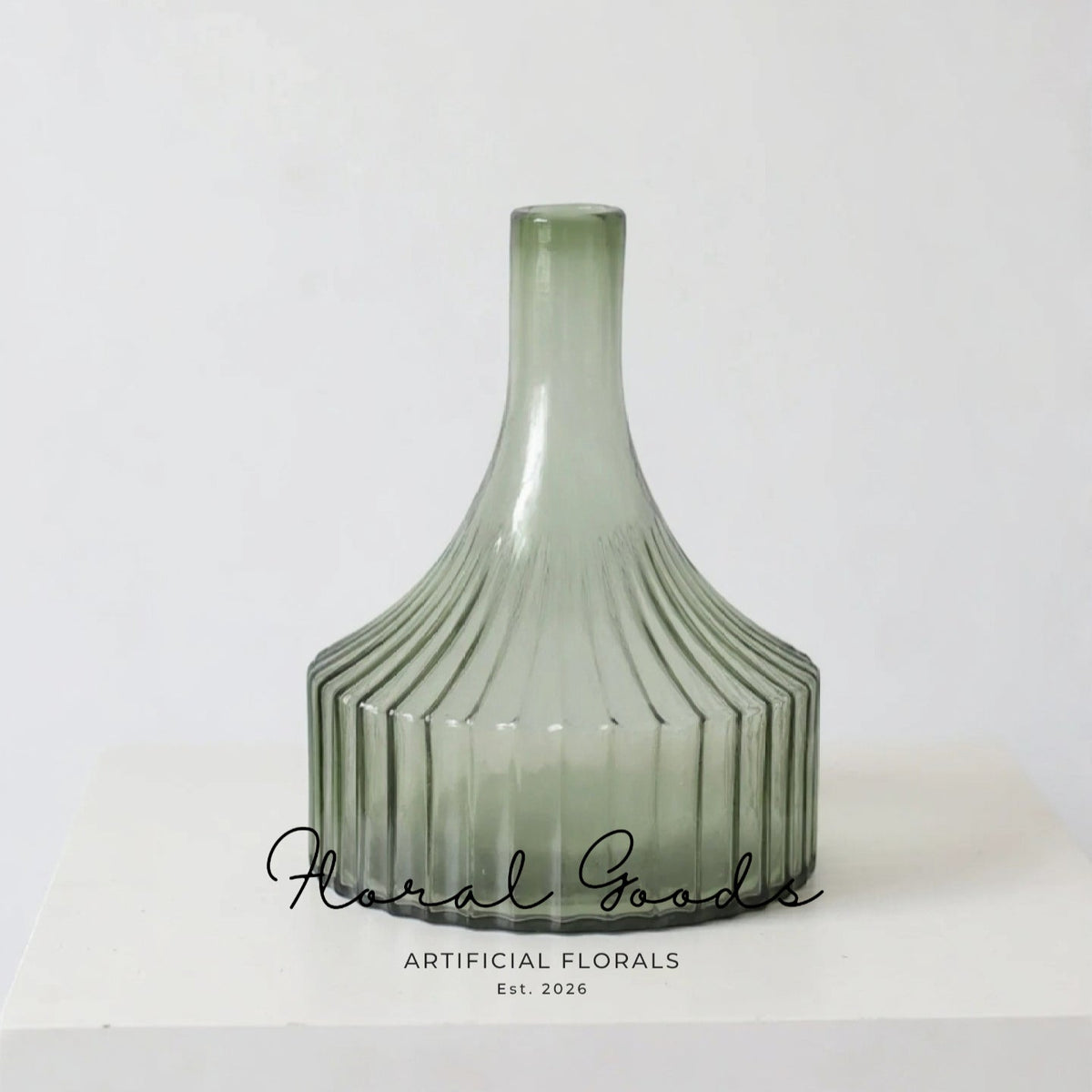 Green Ribbed Glass Vase