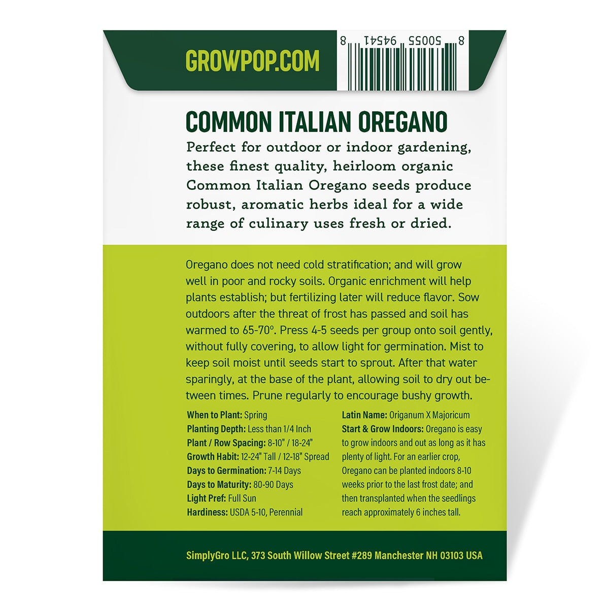 Purely Organic Common Italian Oregano Seeds - USDA Organic