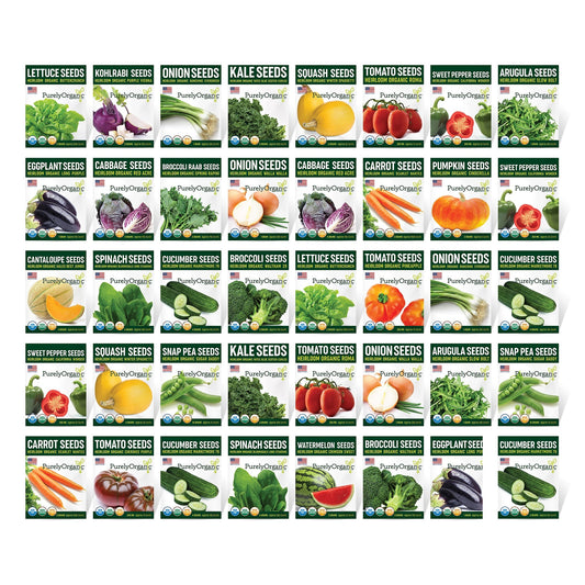 Purely Organic Vegetable Seed Variety Pack - 40 USDA Organic Seed Packets