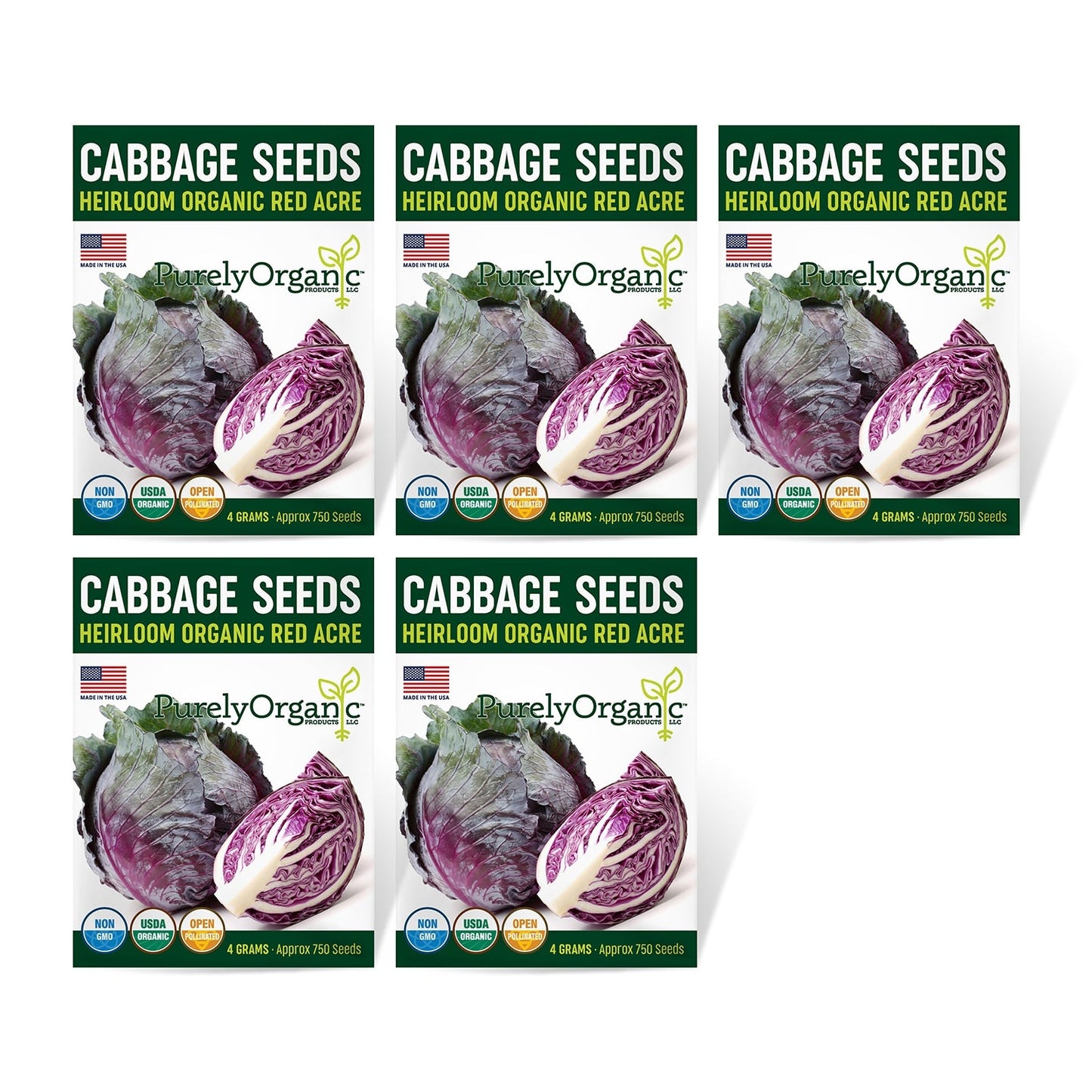 Purely Organic Red Acre Cabbage Seeds - USDA Organic