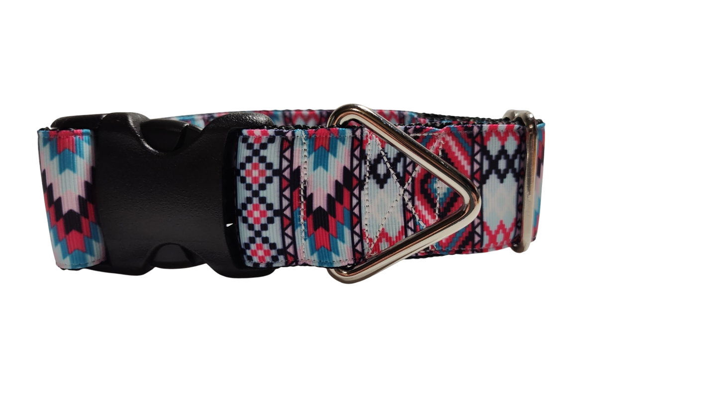 1.5" Wide Pink Tribal Nylon Dog Collar