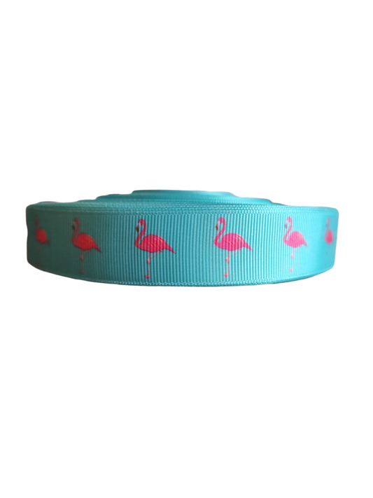 Flamingo On Aqua Nylon Dog Collar