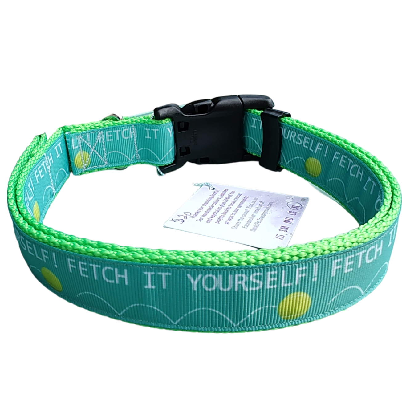 Fetch It Yourself! Neon Green Nylon Dog Collar MD, LG, XL, Leash