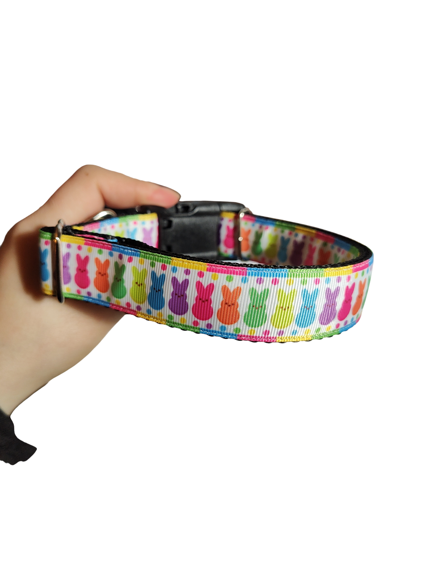 Rainbow Marshmallow Bunnies Easter Nylon Dog Collar