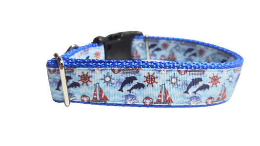 Dolphins at Sea Nylon Dog Collar