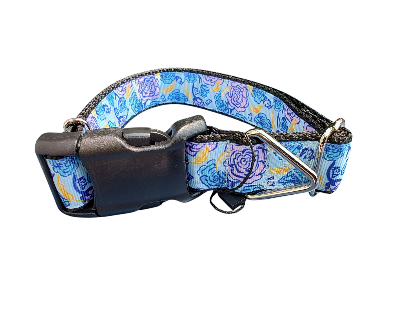 Pink and Blue Roses Nylon Dog Collar