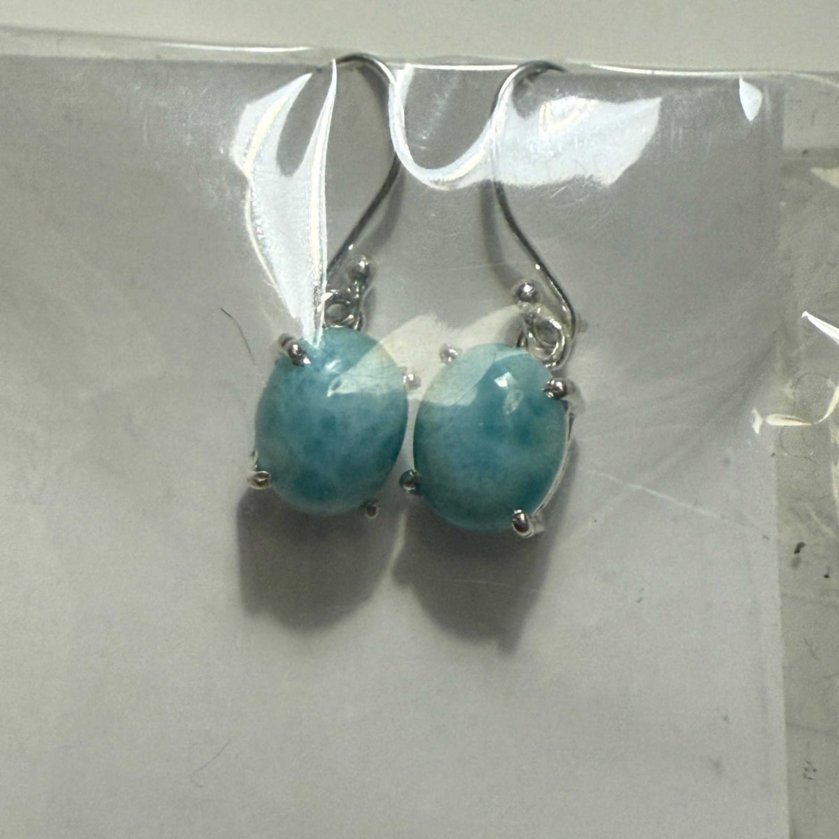 Pendientes de gota ovalados de larimar en plata de ley