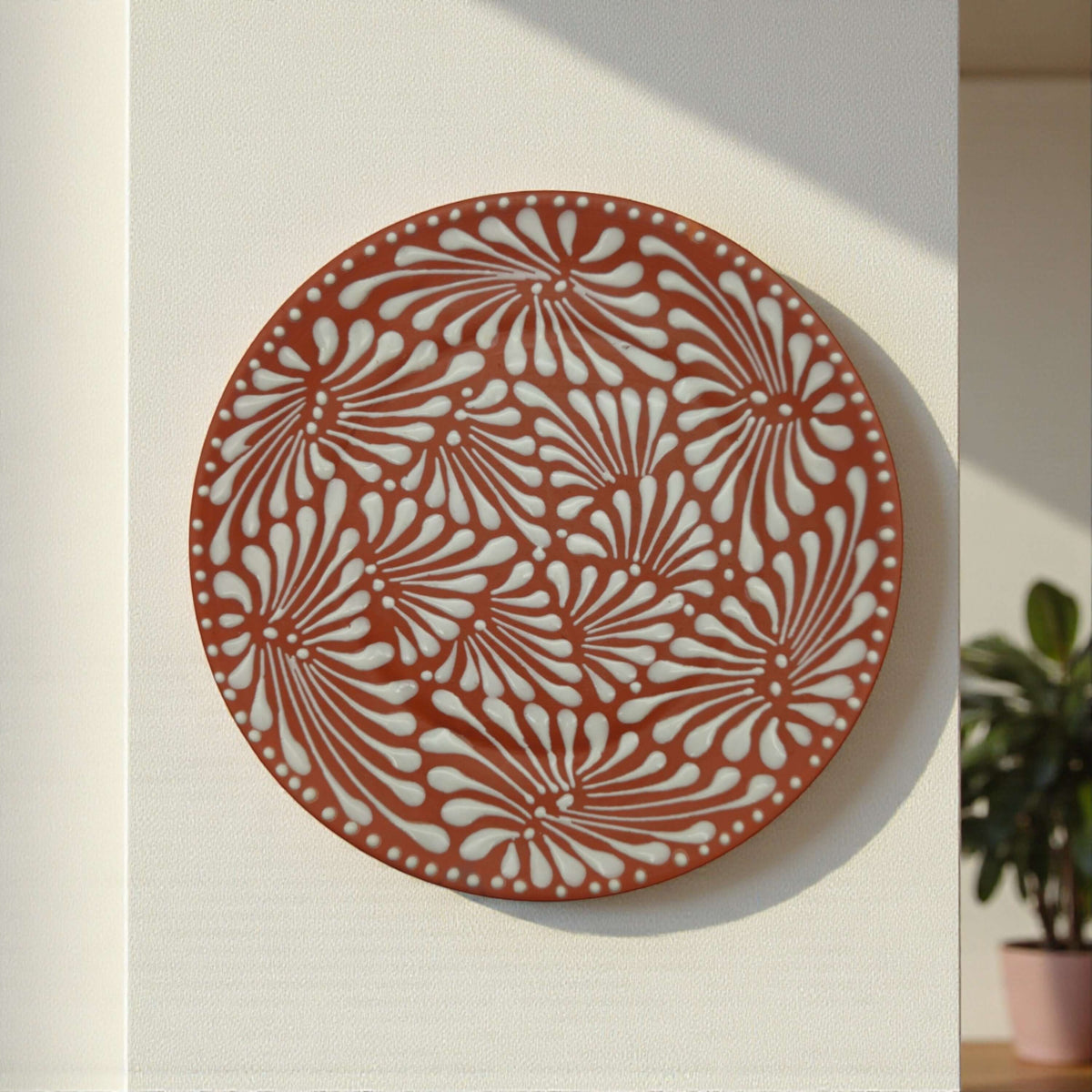 Juego de 4 platos de pared de Talavera en marrón y blanco | Platos decorativos de 11,5"
