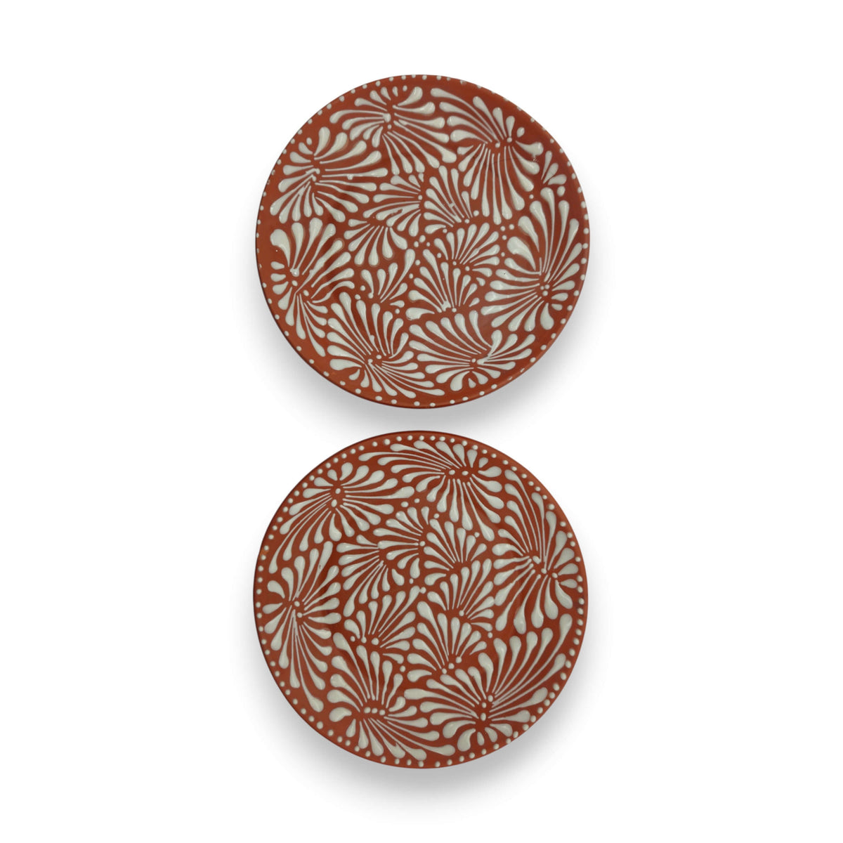 Juego de 4 platos de pared de Talavera en marrón y blanco | Platos decorativos de 11,5"