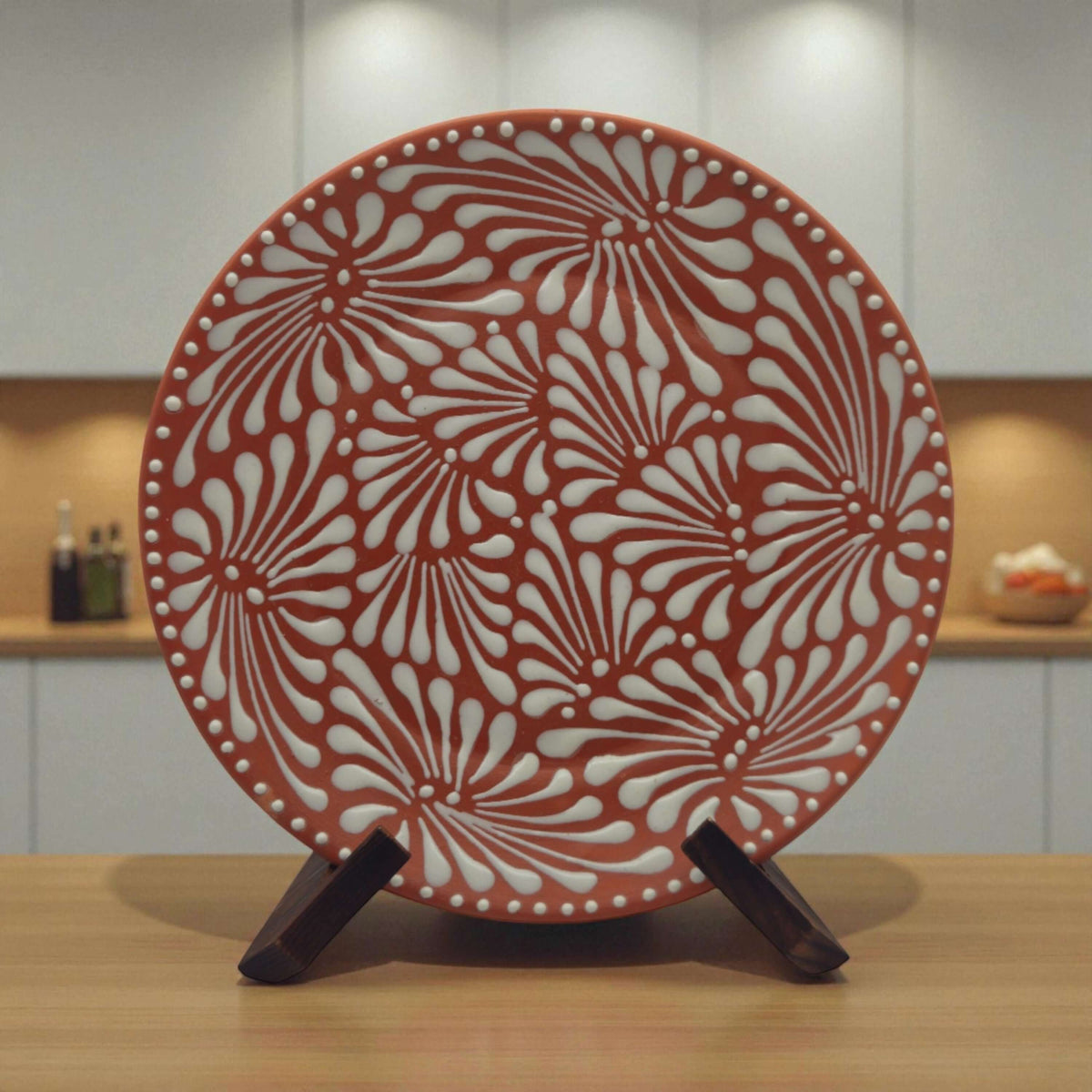 Juego de 4 platos de pared de Talavera en marrón y blanco | Platos decorativos de 11,5"
