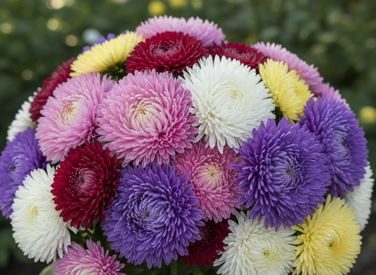30 MIXED PAEONY ASTER Callistephus Duchess Peony Red Pink White Blue Purple Yellow Coral Apricot French Flower Seeds