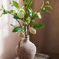 Faux Silk Camellia Flower Leaf Stem in Green or White