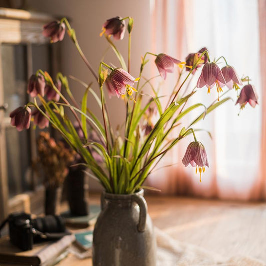 Faux Silk Fritillaries Lily Flower Stem in Pink or Purple 26" Tall