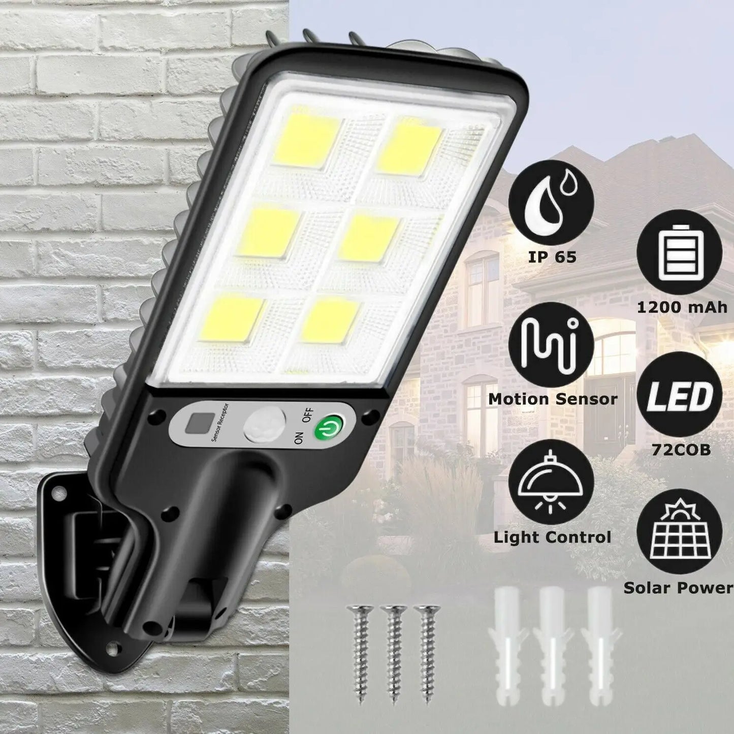 Solar Powered Light Outdoor with PIR Motion Sensor, 72-LED & Weatherproof