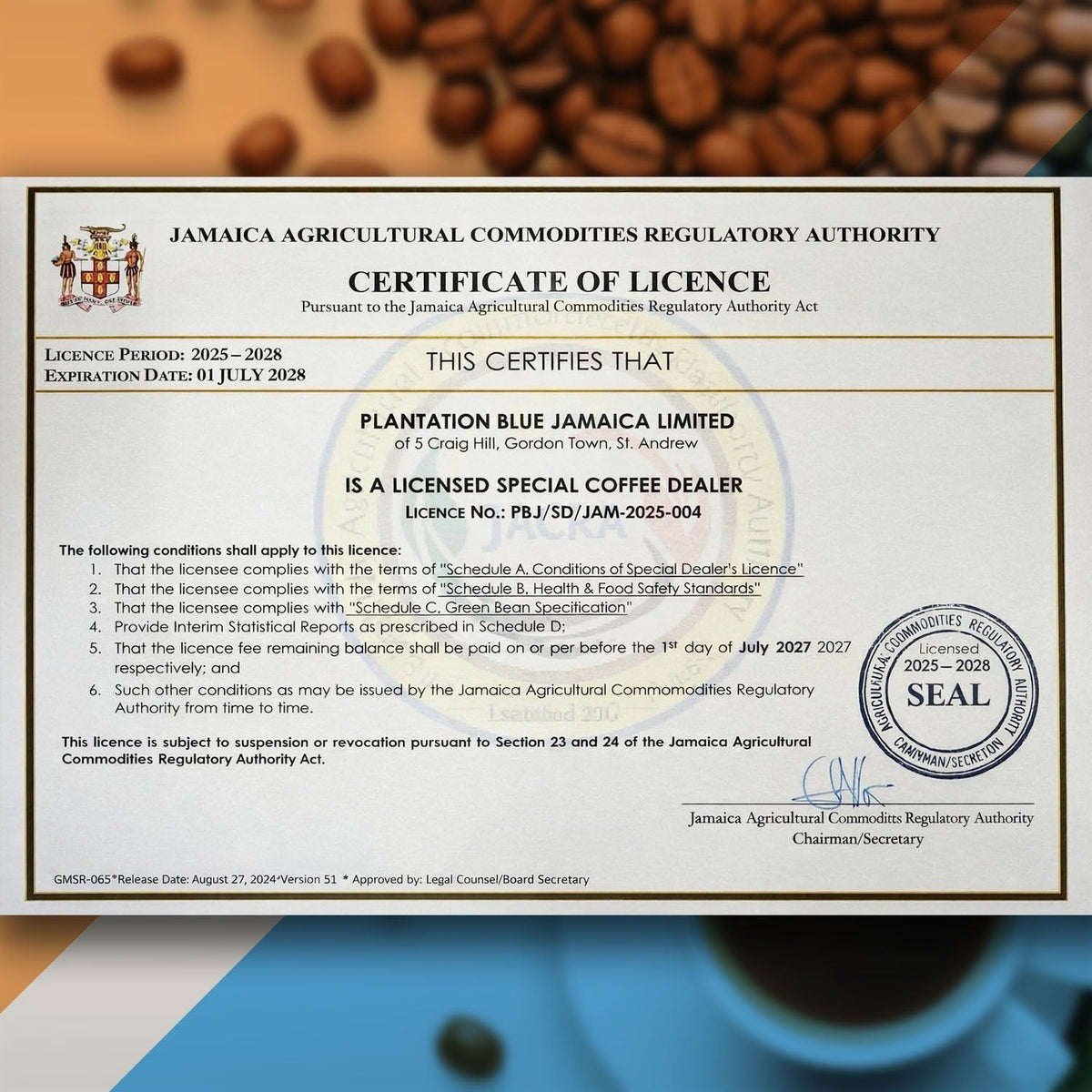 Plantation Blue Café Premium 100% Jamaica Blue Mountain (453 g - granos enteros tostado medio)