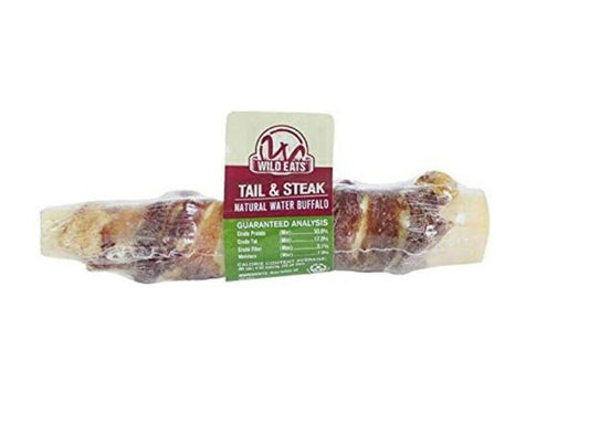 Long Lasting Natural Buffalo Tail Wrapped Steak Jerky Dog Chew - wrapped single